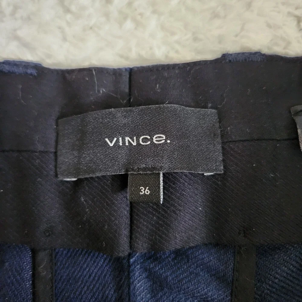 Vince Griffith Slim Fit Linen Cotton Blend Trousers Navy Blue Mens 36 Dress Pant